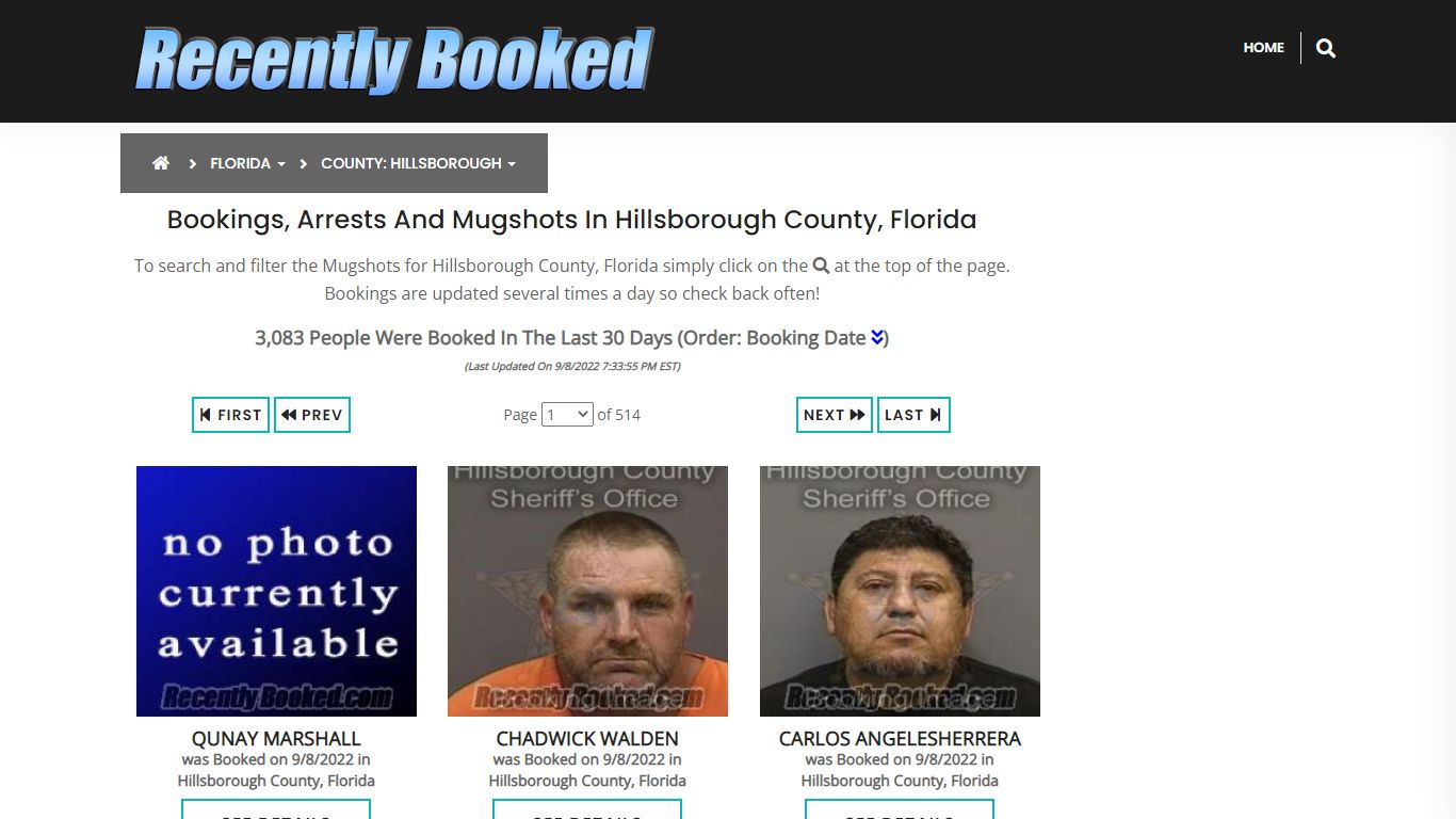 Recent bookings, Arrests, Mugshots in Hillsborough County, Florida